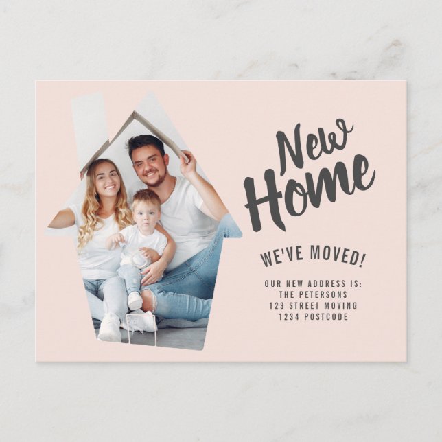 Photo house new home typography pink moving announcement postcard (Front)
