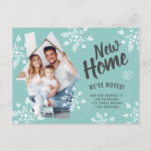 Photo house new home Winter snow moving Announcement Postcard