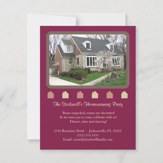 Photo Housewarming Invitation - Maroon (Front)