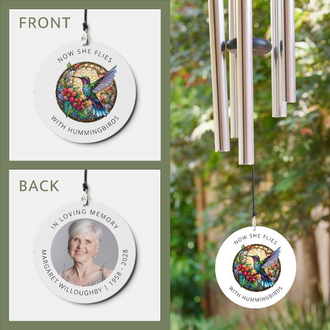 Photo Hummingbird Stained Glass Look Memorial Wind Chime (Creator Uploaded)