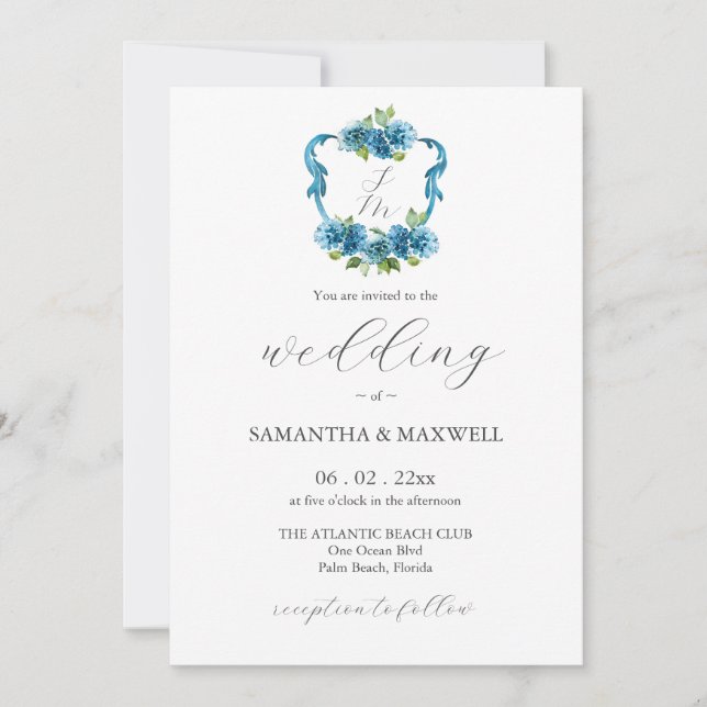 Photo Hydrangea Wedding Monogram Invitations (Front)
