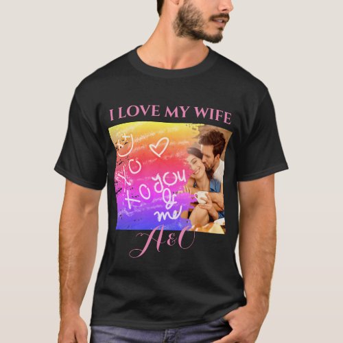 Photo I Love My Wife XOXO Rainbow Watercolor T_Shirt