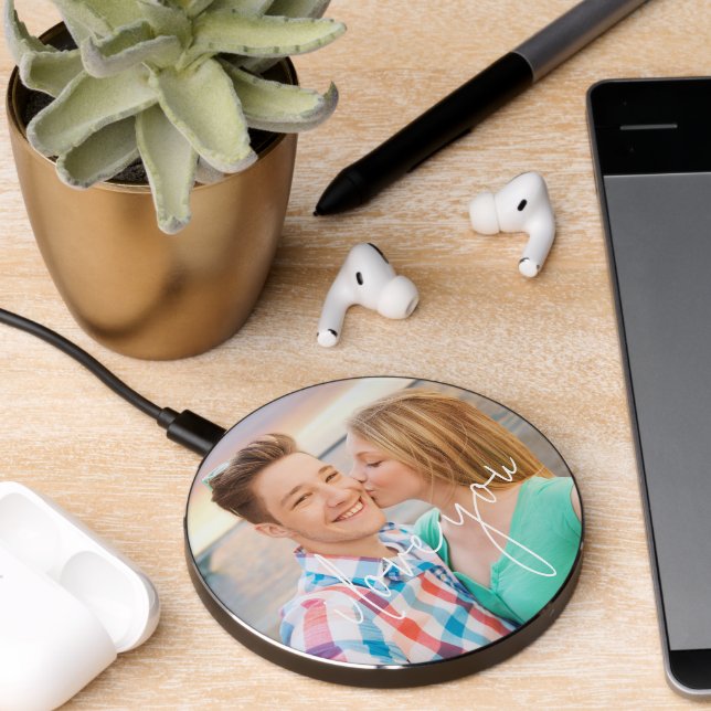 Photo I LOVE YOU Modern Romantic Stylish Script Wireless Charger (Desk 2)