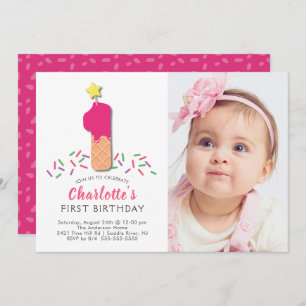 Photo Ice Cream 1st Birthday Invitation