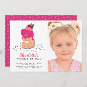 Photo Ice Cream 3RD Birthday Invitation