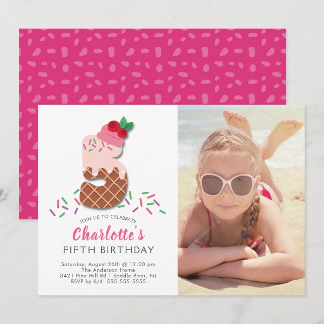 Photo Ice Cream 5TH Birthday Invitation (Front/Back)