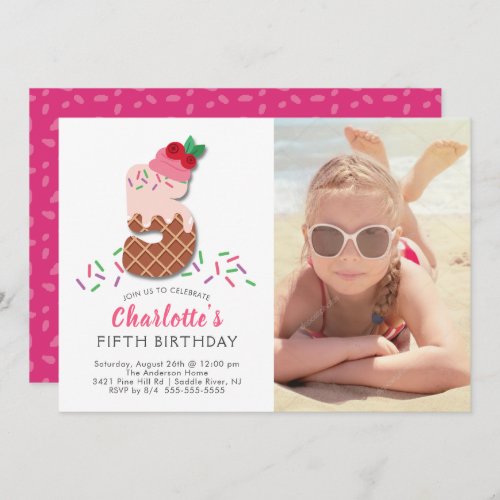 Photo Ice Cream 5TH Birthday Invitation