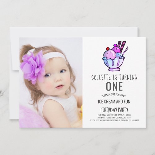 Photo Ice Cream First Birthday Invitation