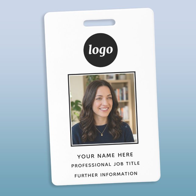 Photo ID Clean Professional Name Badge (Simple logo custom text business photo ID name badge)