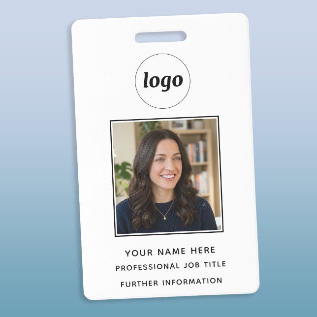 Photo ID Clean Professional Name Badge (Simple logo custom text business photo ID name badge)