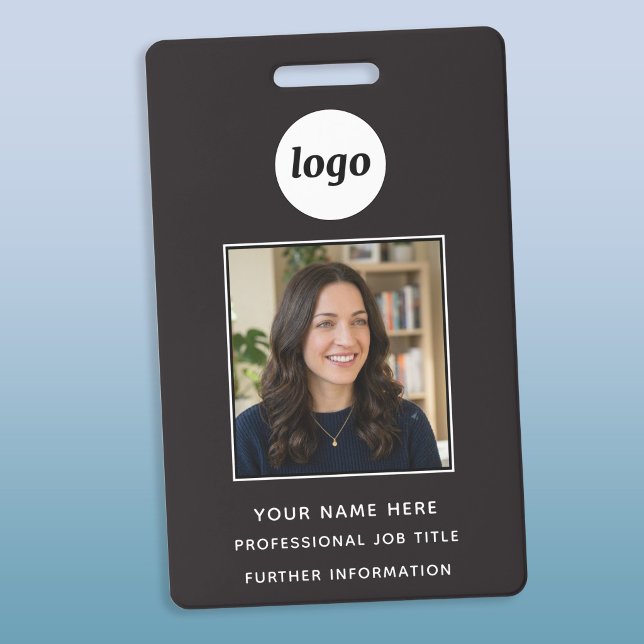 Photo ID Clean Professional Name Badge (Simple logo custom text business photo ID name badge)