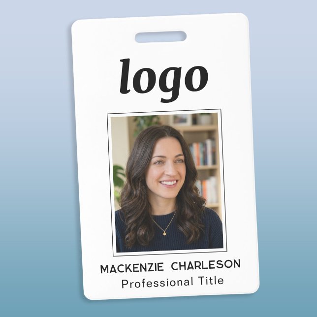 Photo ID Clean Professional Name Badge (Simple logo custom text business photo ID name badge)