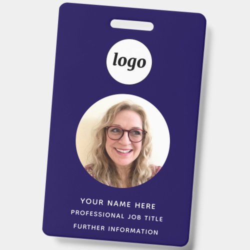 Photo ID Clean Professional Navy Blue Name Badge
