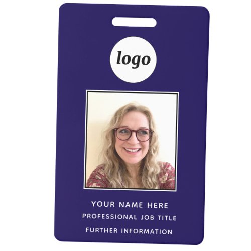 Photo ID Clean Professional Navy Blue Name Badge