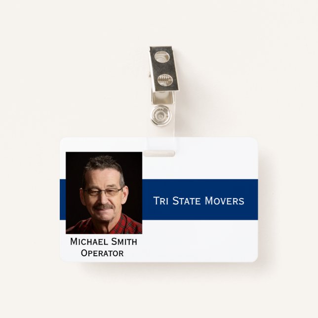 Photo ID Clip Double Sided Personalize Text Badge (Front with Clip)