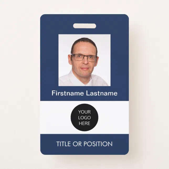 Photo ID Dark Blue Name Badge | Zazzle