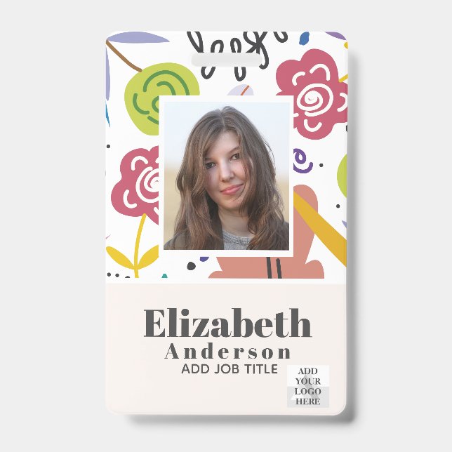 PHOTO ID - Employee VIP Pass - Girly Flowers Badge (Front)