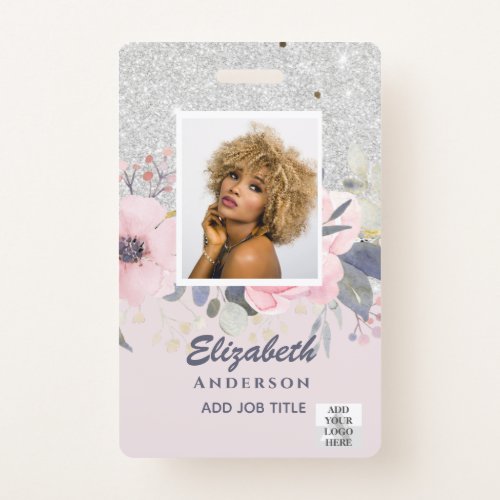 PHOTO_ID Employee VIP PASS Girly Glitter Flowers Badge