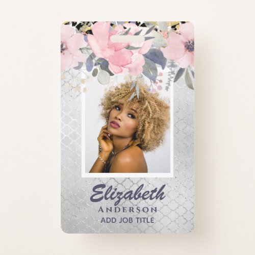 PHOTO ID _ Employee VIP Pass Girly Glitter Flowers Badge