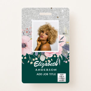 PHOTO-ID Employee VIP PASS Girly Glitter Flowers Badge