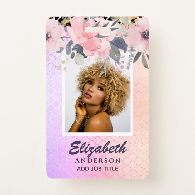 PHOTO ID - Employee VIP Pass Girly Glitter Flowers Badge