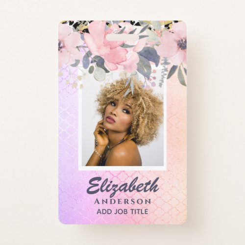 PHOTO ID _ Employee VIP Pass Girly Glitter Flowers Badge