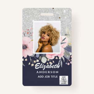 PHOTO-ID Employee VIP PASS Girly Glitter Flowers Badge