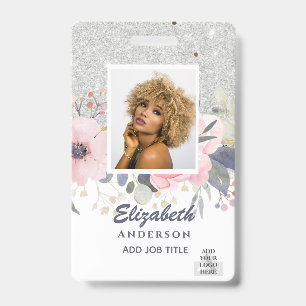 PHOTO-ID Employee VIP PASS Girly Glitter Flowers Badge