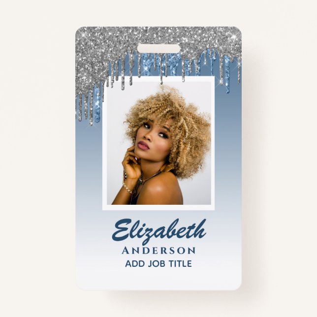 PHOTO ID - Employee VIP Pass Girly Glitter Glam Badge (Front)