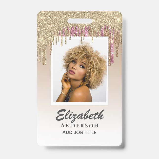 PHOTO ID - Employee VIP Pass Girly Glitter Glam Badge (Front)