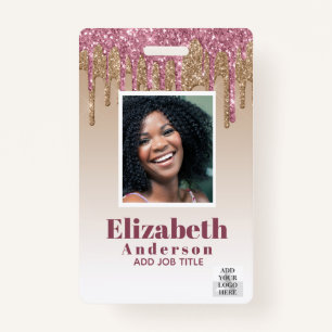 PHOTO ID - Employee VIP Pass Girly Glitter Glam Badge