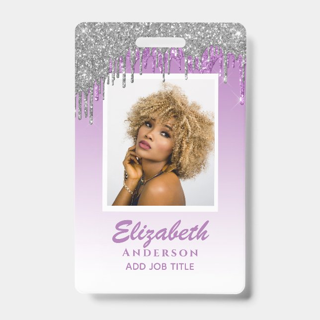 PHOTO ID - Employee VIP Pass Girly Glitter Glam Badge (Front)