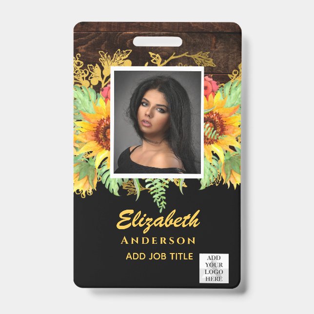 PHOTO-ID Employee VIP PASS RUSTIC Sunflowers Badge (Front)