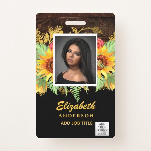 PHOTO_ID Employee VIP PASS RUSTIC Sunflowers Badge