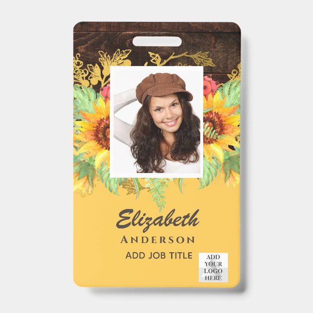 PHOTO-ID Employee VIP PASS RUSTIC Sunflowers Badge (Front)
