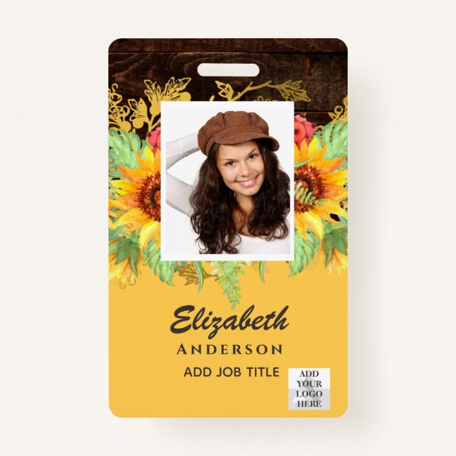 PHOTO-ID Employee VIP PASS RUSTIC Sunflowers Badge (Front)