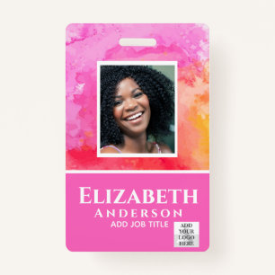 PHOTO-ID Employee VIP PASS Watercolor Abstracts Badge
