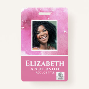 PHOTO-ID Employee VIP PASS Watercolor Abstracts Badge
