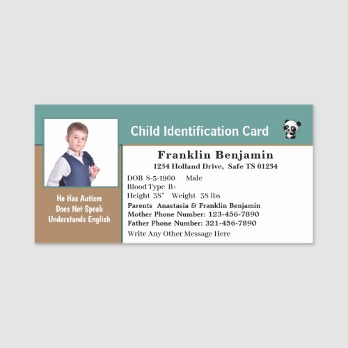 Photo ID Identification Card Boy Girl Custom  Name Tag
