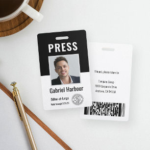 Photo ID Journalist Press Pass   Logo & Barcode Badge