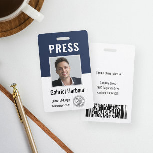 Photo ID Journalist Press Pass Logo & Barcode Badge