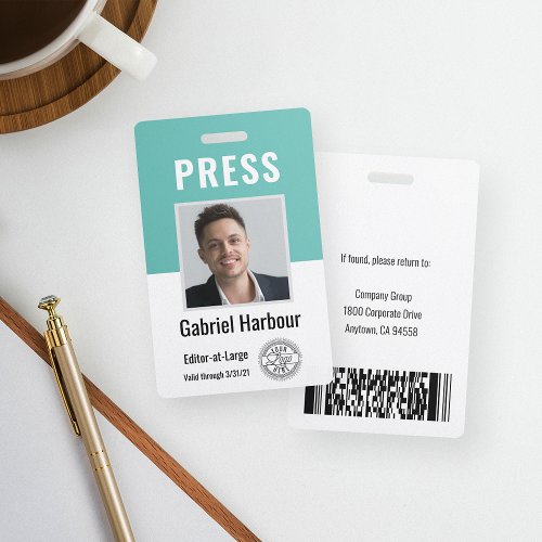 Photo ID Journalist Press Pass  Logo  Barcode Badge