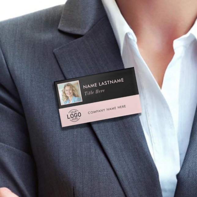 Photo ID Logo Black Blush Pink Magnetic Large Name Tag (Creator Uploaded)