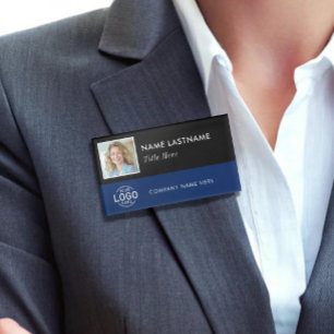 Photo ID Logo Navy Blue White Magnetic Large Name Tag