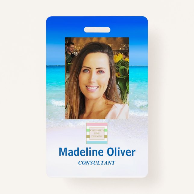 Photo ID Logo Ocean Beach Sea Lanyard Badge (Front)