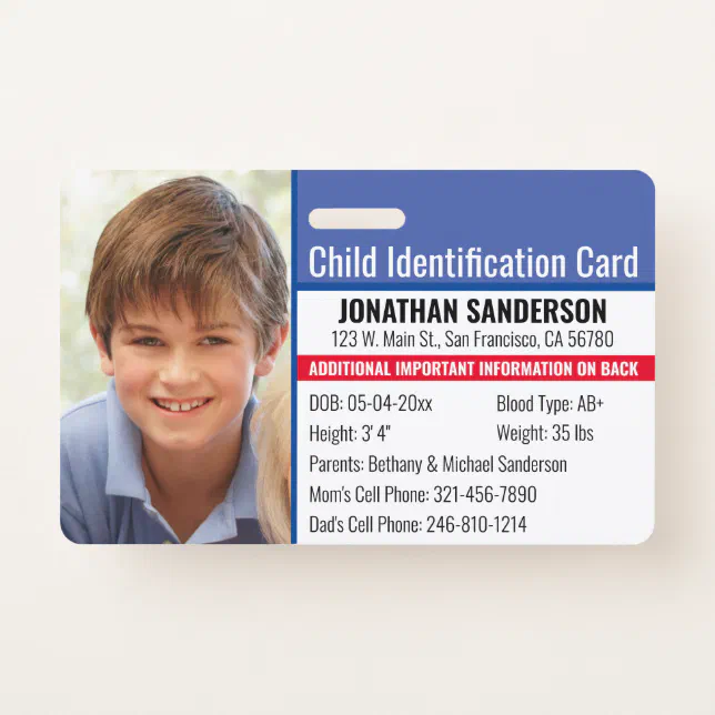 Photo Identification Emergency Allergy Child ID Badge | Zazzle