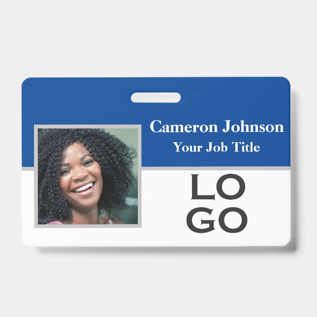 Photo Identification with Custom Logo on Blue Badge (Front)