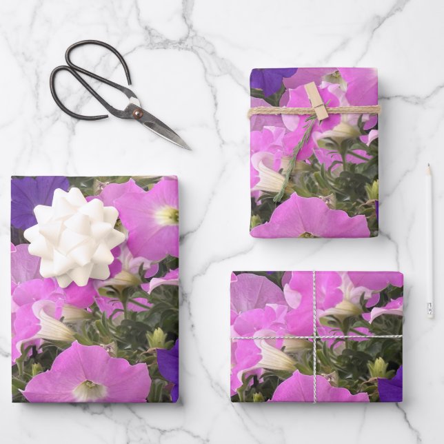Photo Image Of Morning Glory Pink & Purple Flowers Wrapping Paper Sheets (Front)