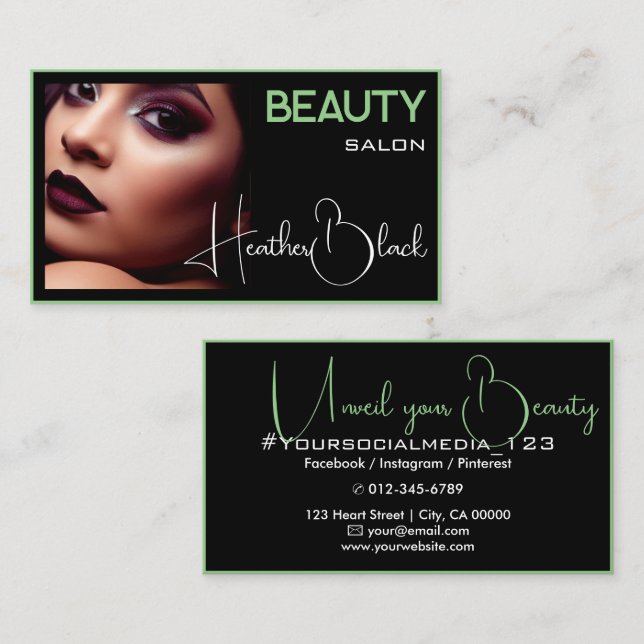 Photo Image Template Black Mint Green Thin Border  Business Card (Front/Back)