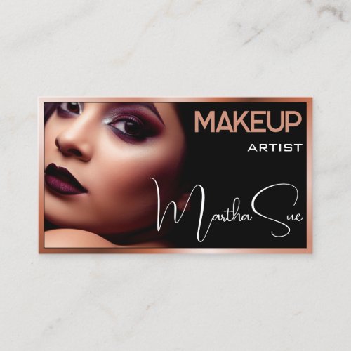 Photo Image Template Black  Rose Gold Beauty  Business Card